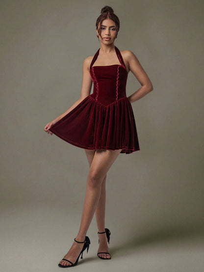 Velvet Halter Skater Dress - adritiX