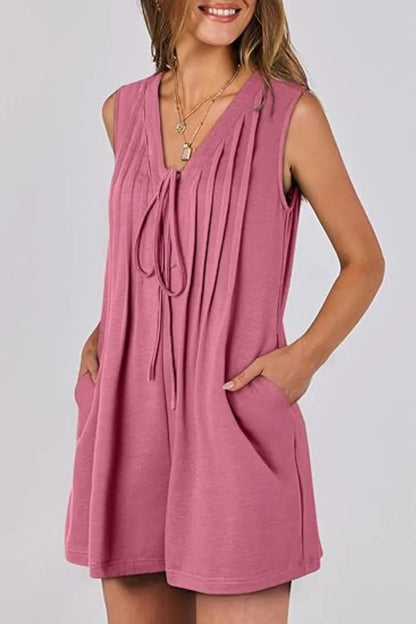 Elegant Tie Front Sleeveless Romper - adritiX