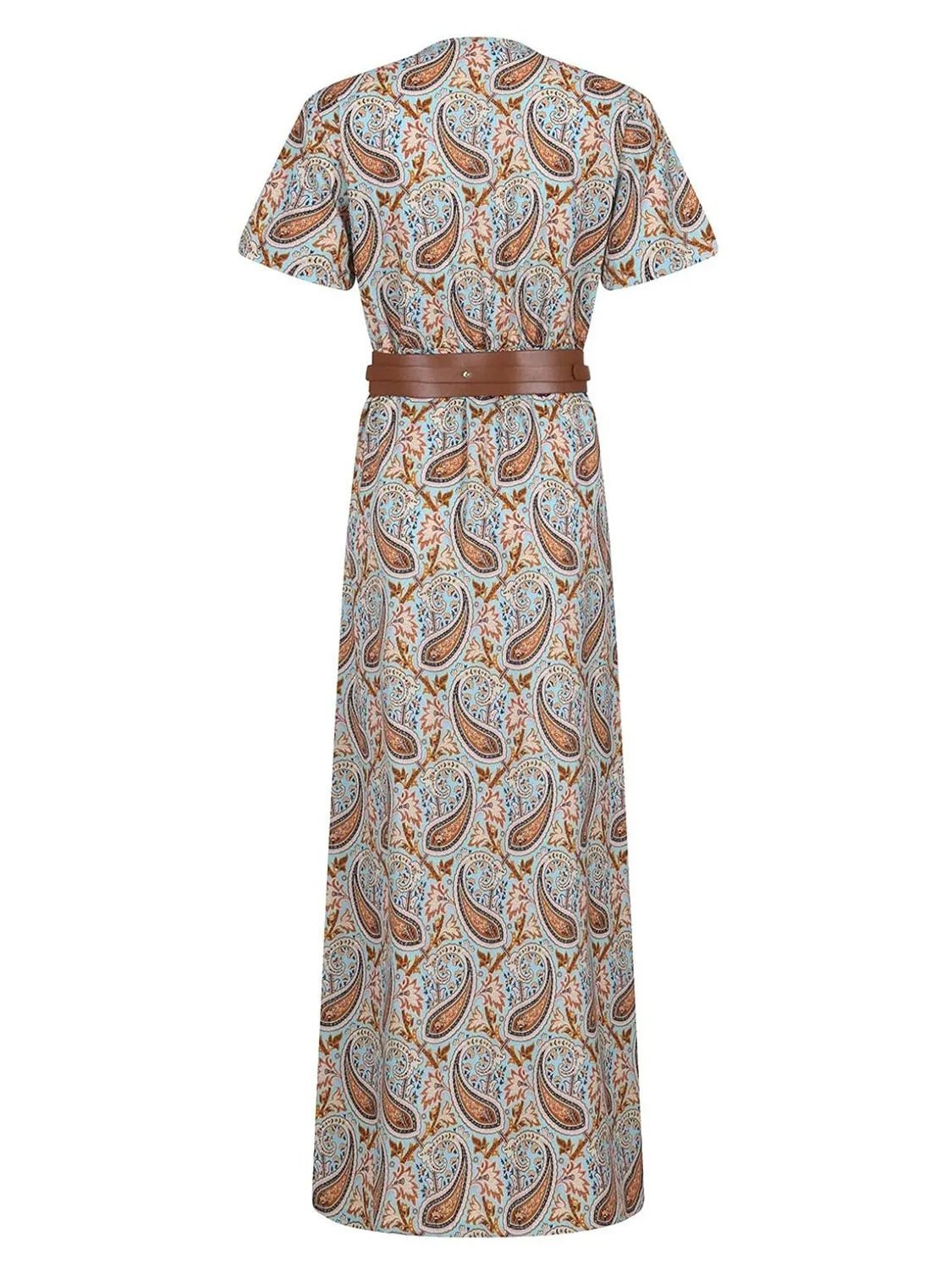 Full Size Printed V-Neck Short Sleeve Maxi Dress Plus Size - adritiX