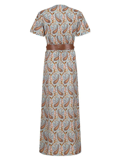 Full Size Printed V-Neck Short Sleeve Maxi Dress Plus Size - adritiX