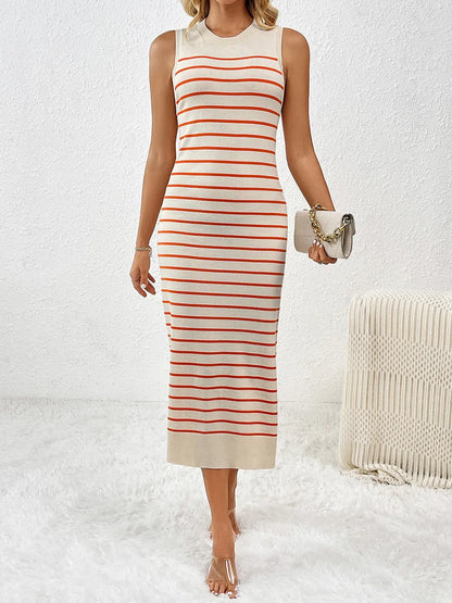 Round Neck Sleeve Midi Knit Dress - adritiX