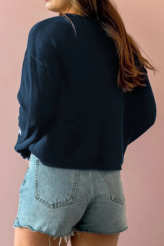 Star Round Neck Long Sleeve Sweater - adritiX