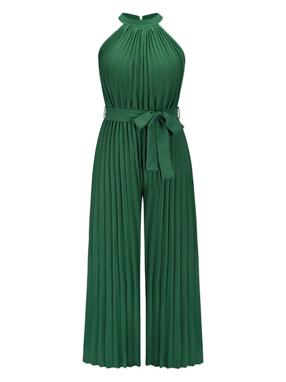 Elegant Cutout Tied Pleated Sleeveless Jumpsuit - adritiX