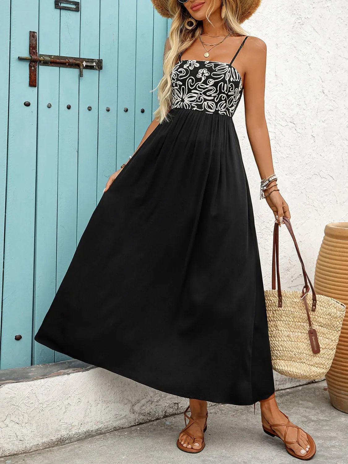 Elegant Smocked Midi Cami Dress with Pockets - adritiX