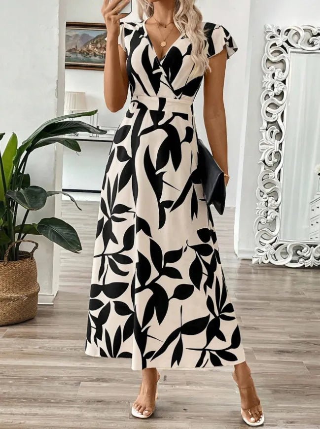 Printed Surplice Wrap Midi Dress - adritiX