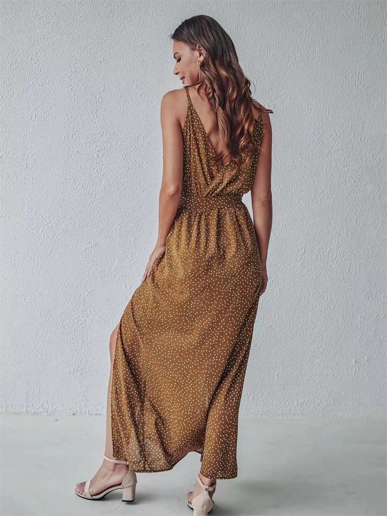 Slit Printed Surplice Midi Dress - adritiX