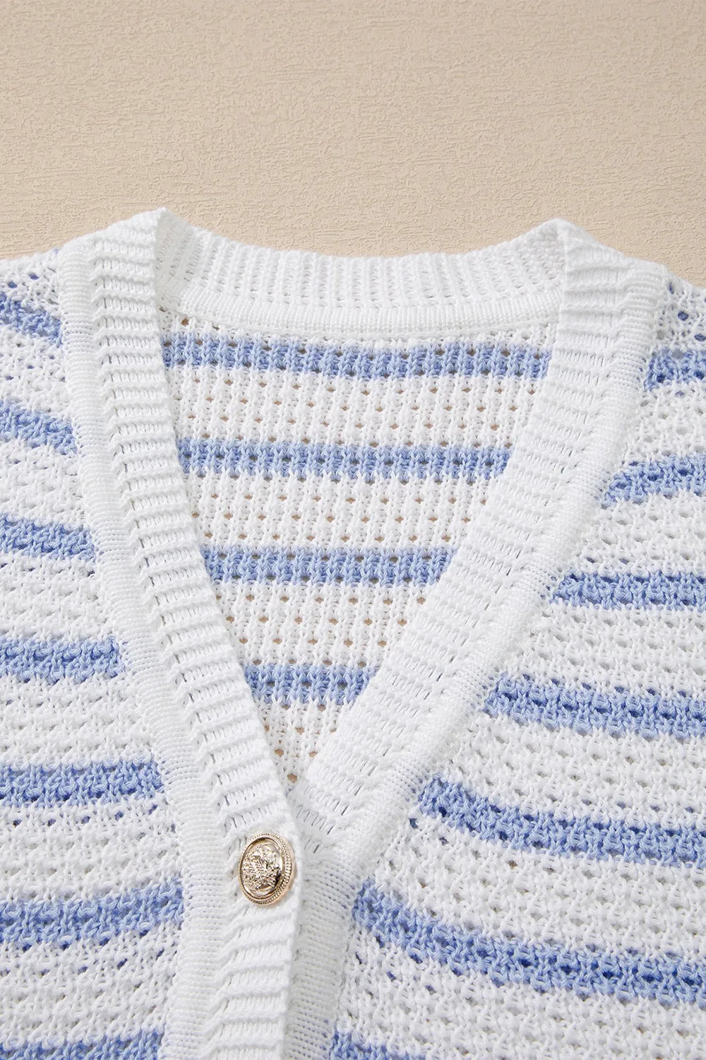 Stripe V Neck Gold Buttons Elegant Sweater Vest - adritiX