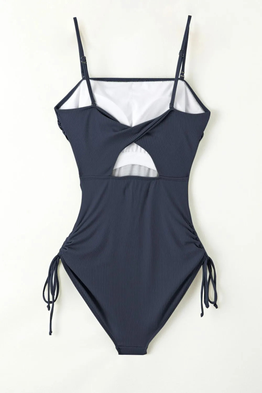 Ribbed Drawstring Sides Cutout One Piece Swimsuit - adritiX