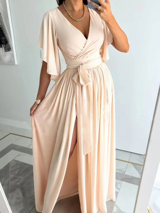 Flutter Sleeve Surplice Tie Waist Dress - adritiX