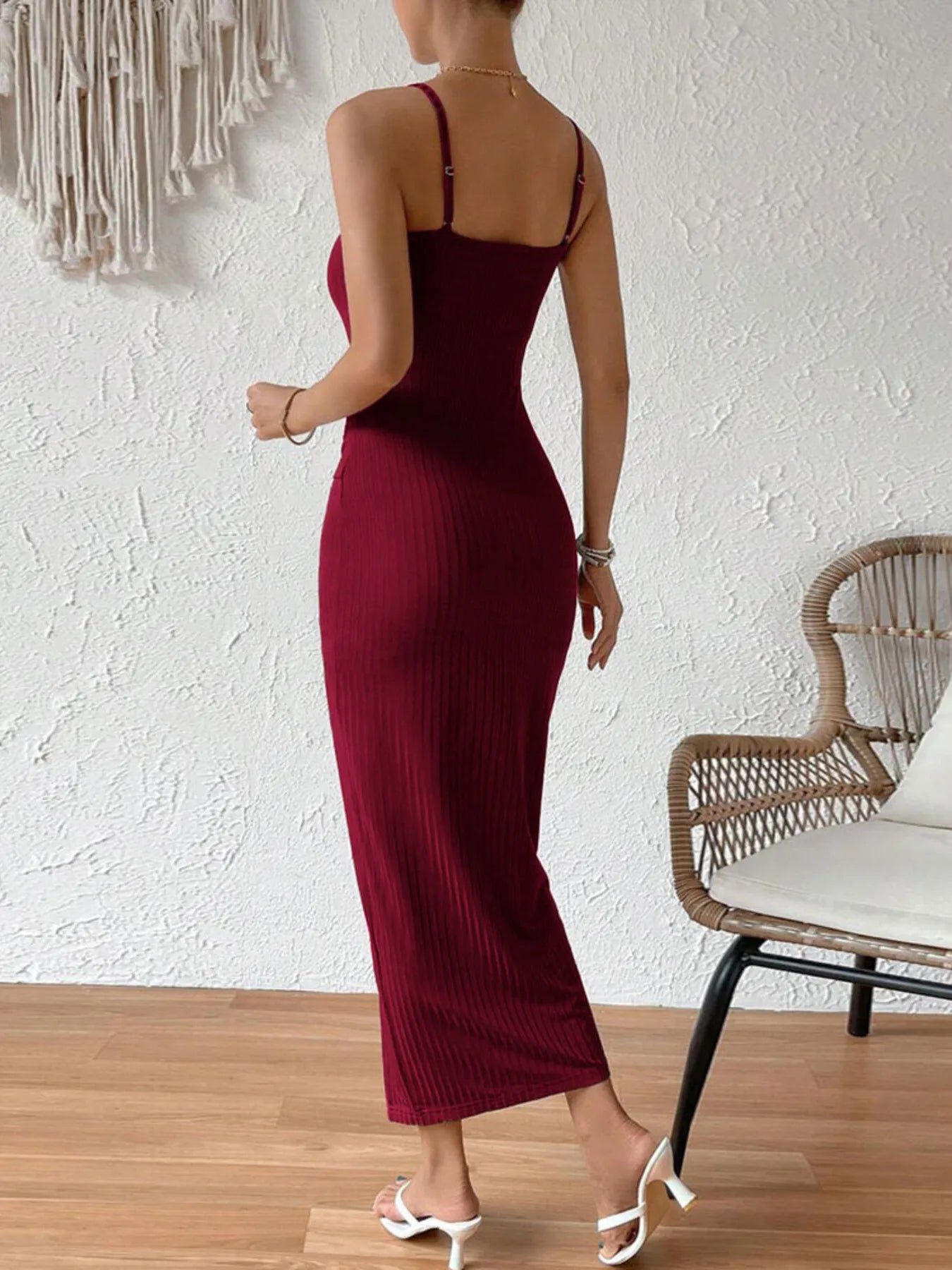 Ribbed Wrap Midi Dress with Side Slit - adritiX