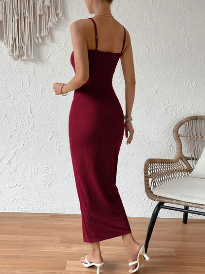 Ribbed Wrap Midi Dress with Side Slit - adritiX