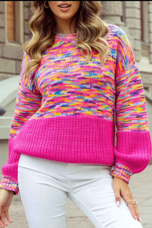 Rainbow Confetti Drop Shoulder Sweater - adritiX
