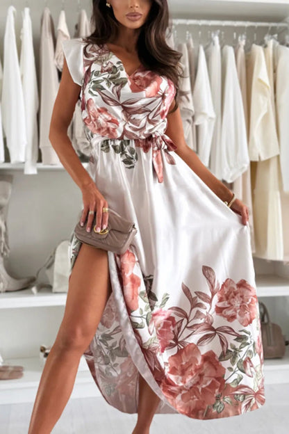 Floral Bliss Cap Sleeve Dress with Chic Belt - adritiX