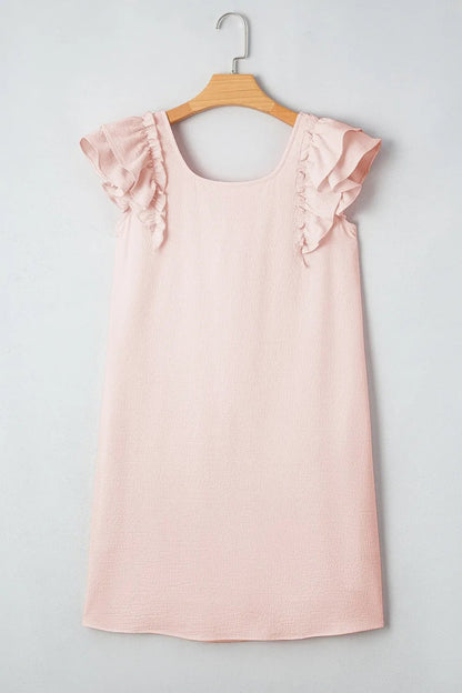 Ruffle Sleeve Bow Back Mini Dress - adritiX
