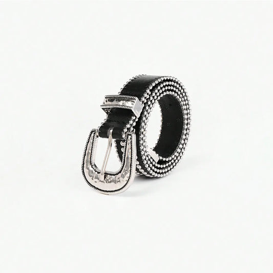 Studded Rhinestone PU Leather Belt - adritiX