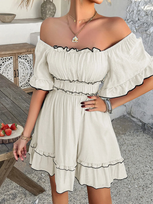 Square Neck Ruffle Trim Mini Dress - adritiX