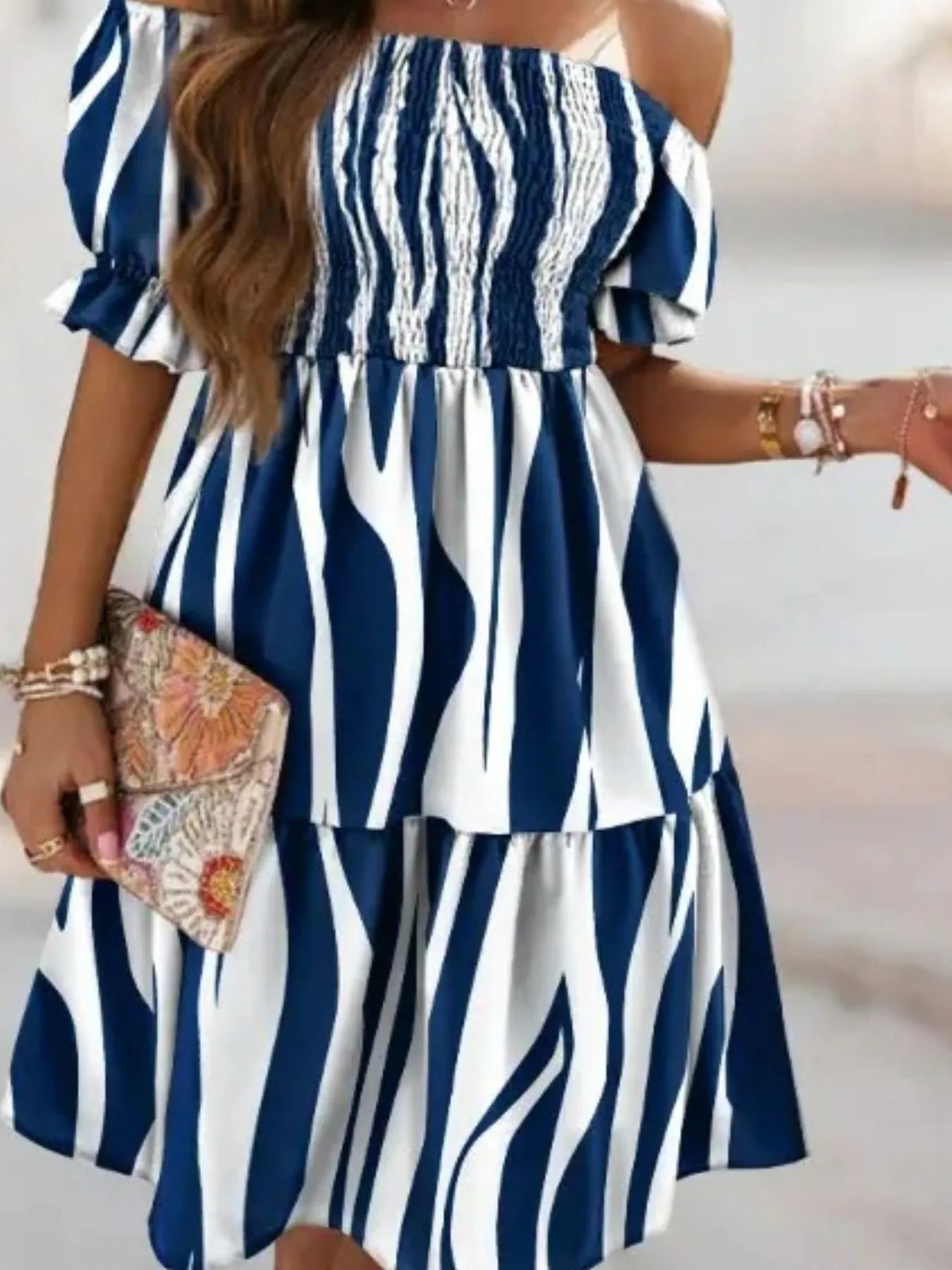 Off Shoulder Smocked Summer Dress - adritiX