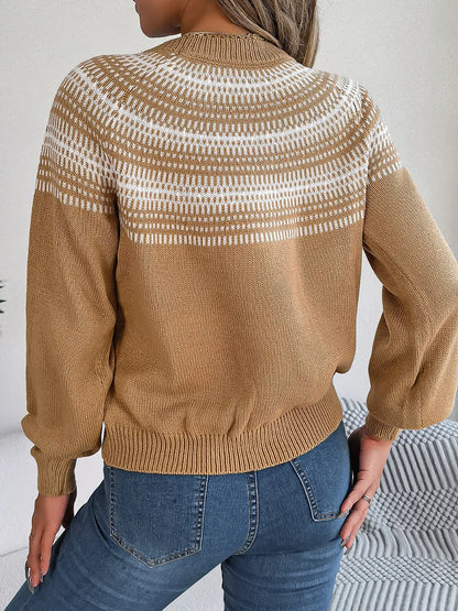 Contrast Round Neck Long Sleeve Sweater - adritiX