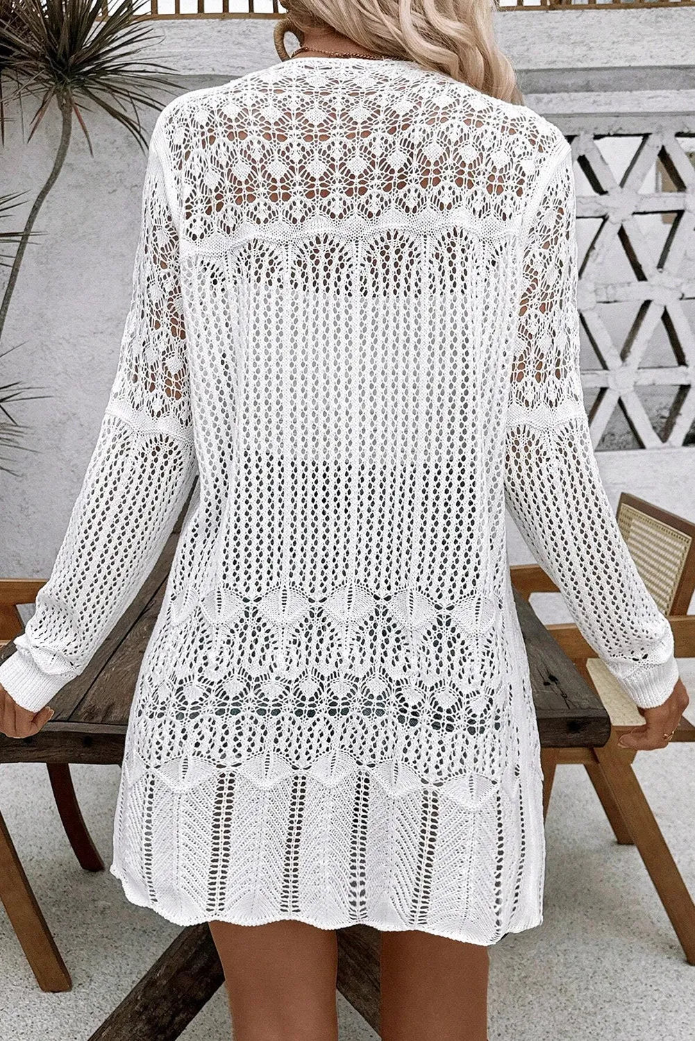 Openwork Open Front Long Sleeve Cardigan - adritiX