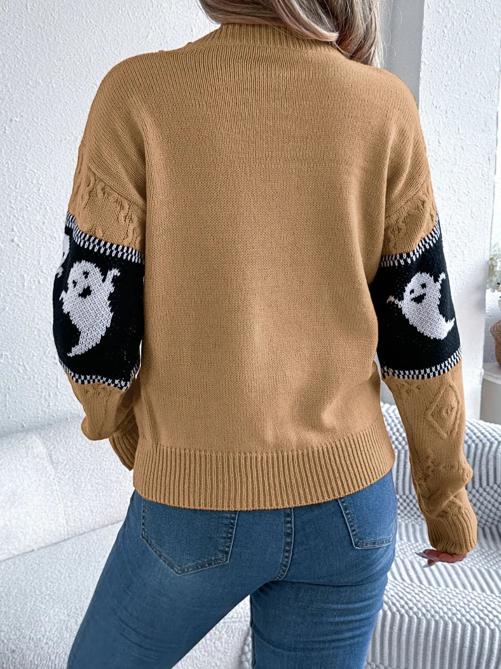 Ghost Round Neck Long Sleeve Sweater - adritiX