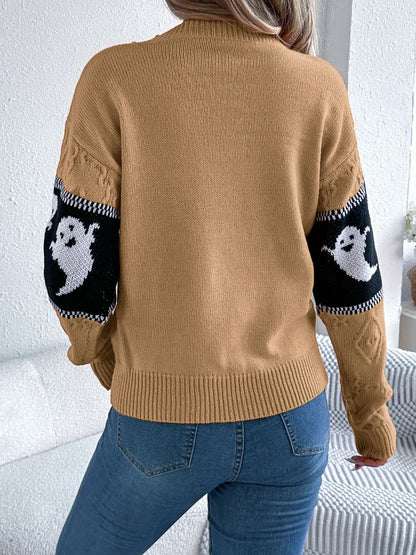 Ghost Round Neck Long Sleeve Sweater - adritiX