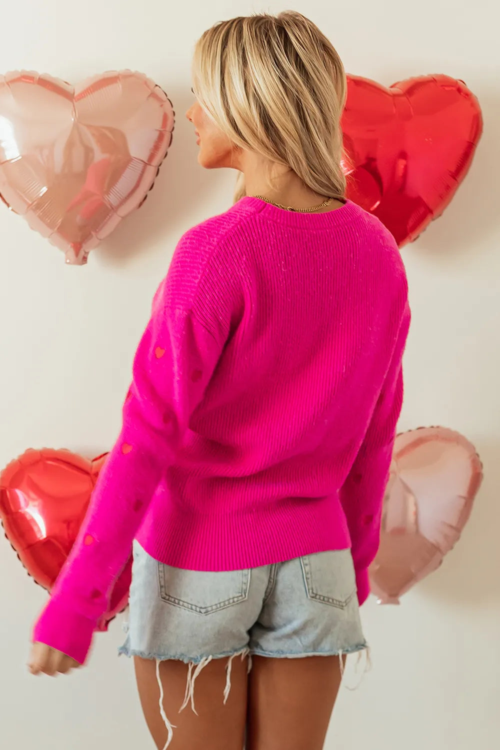Heart Round Neck Long Sleeve Sweater - adritiX