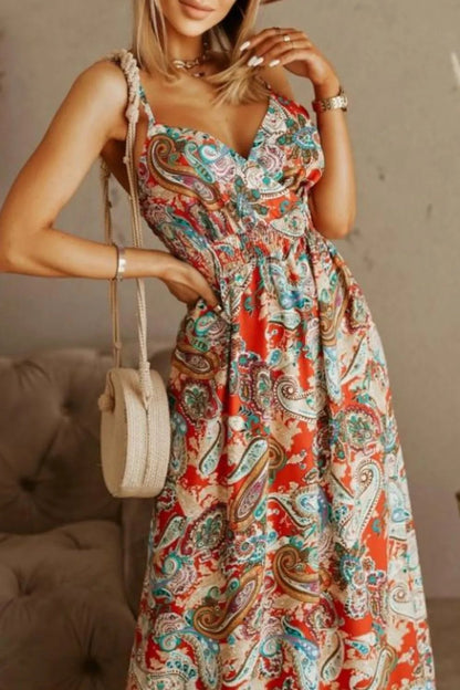 Printed Spaghetti Strap Maxi Dress - adritiX