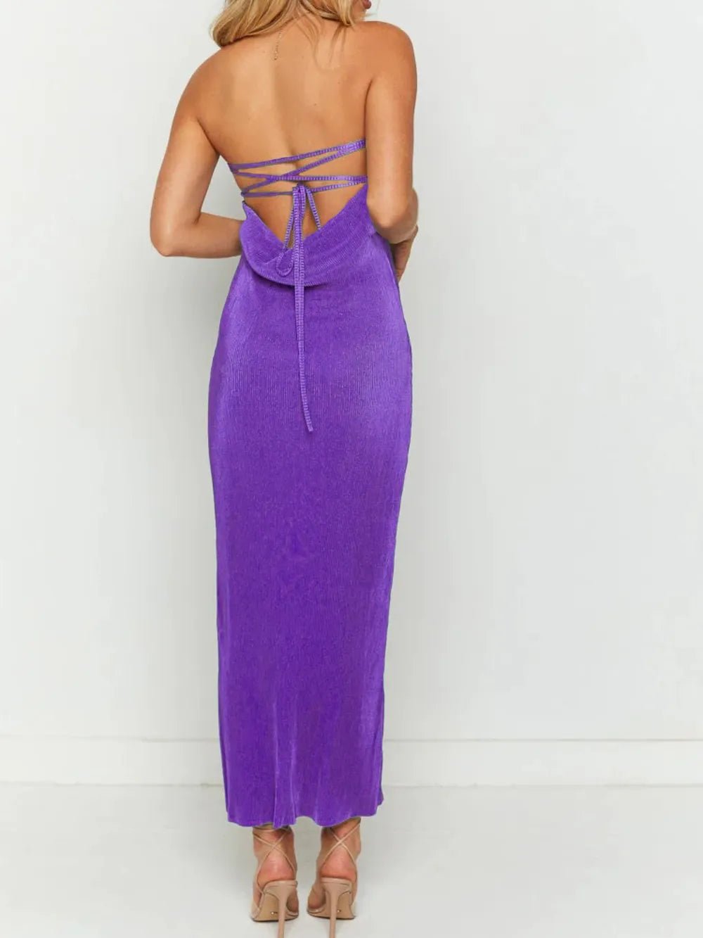 Lace-Up Back Tube Maxi Dress - adritiX