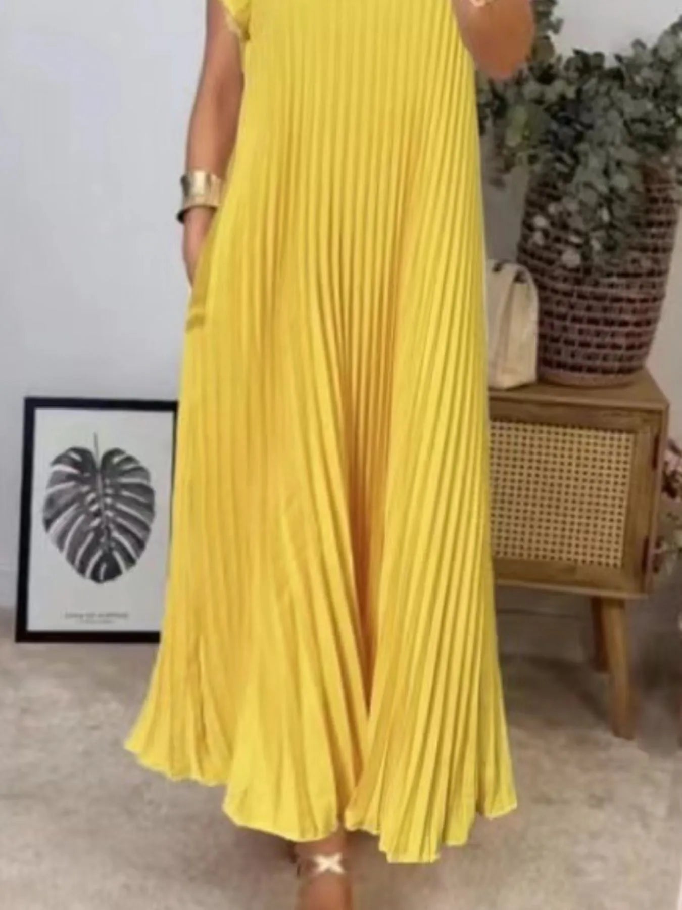 Elegant Full Size Pleated Round Neck Maxi Dress Plus Size - adritiX