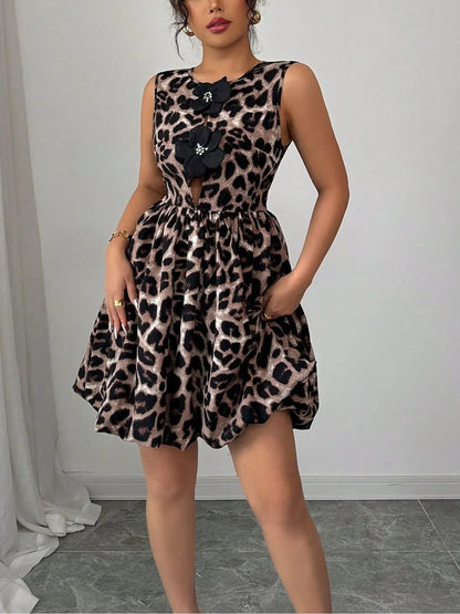 Leopard Print Sleeveless Fit and Flare Mini Dress - adritiX