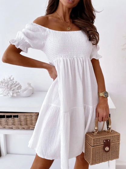 Smocked Off-Shoulder Mini Dress - adritiX