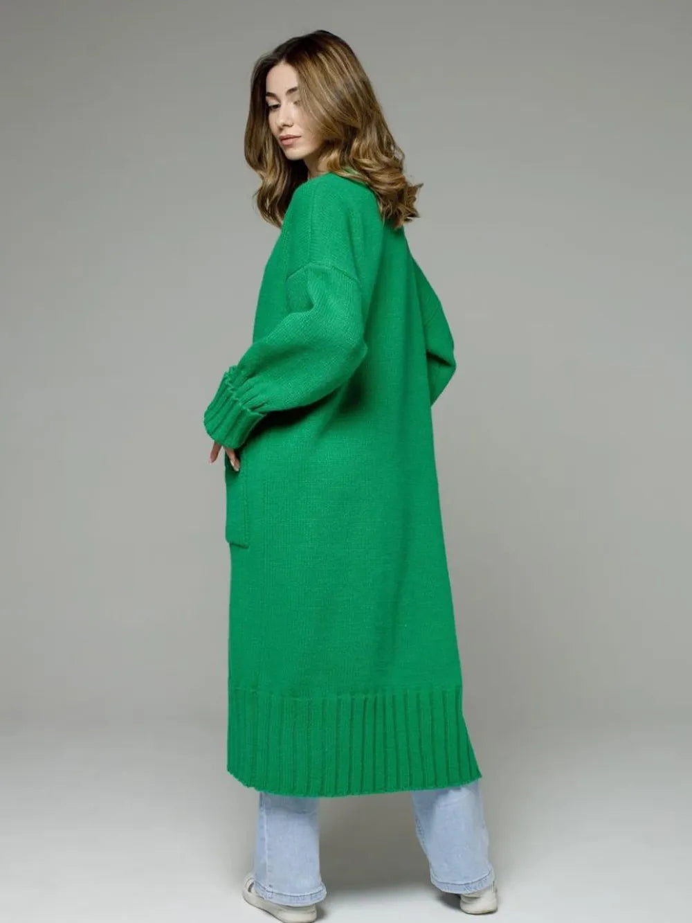 Pocketed Open Front Dropped Shoulder Cardigan - adritiX