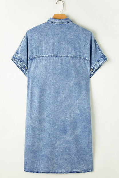 Oversized Button Down Denim Shirt Dress - adritiX