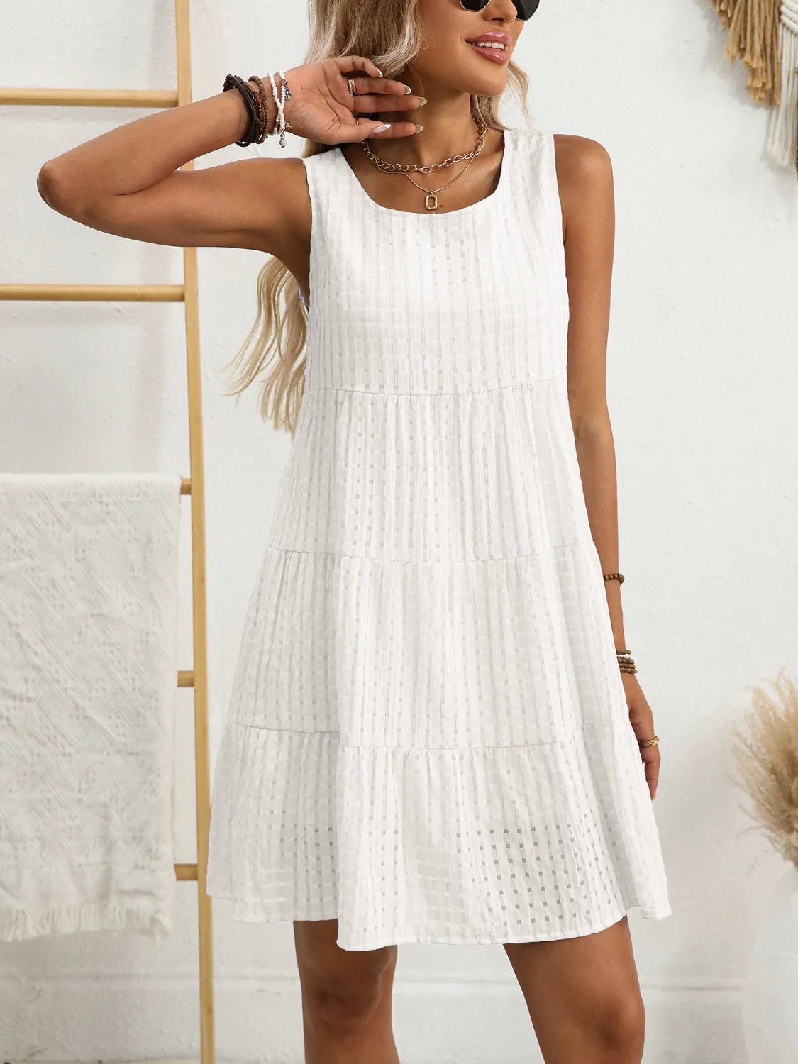 Plaid Round Neck Sleeveless Mini Dress - adritiX