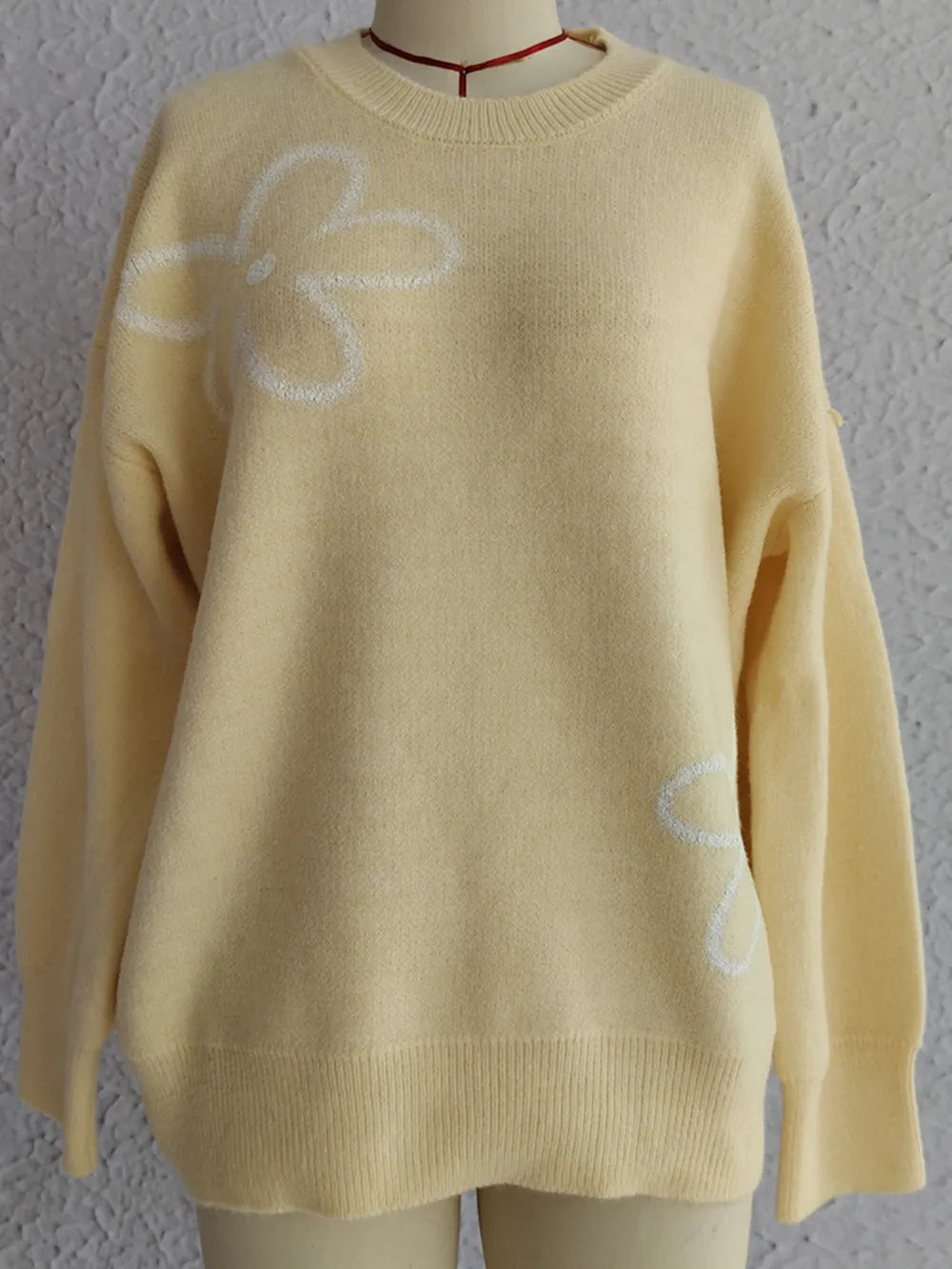Flower Round Neck Long Sleeve Sweater - adritiX