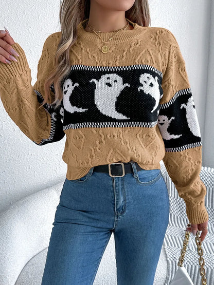 Ghost Round Neck Long Sleeve Sweater - adritiX