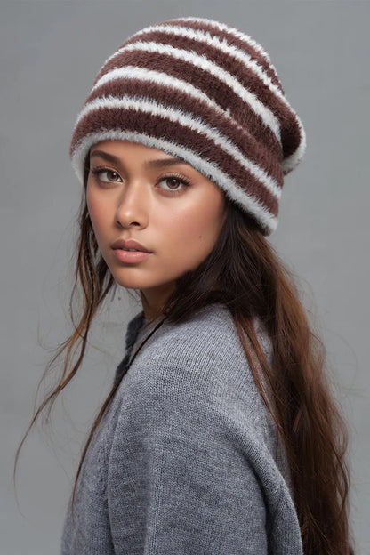 Fuzzy Contrast Striped Thermal Hat - adritiX
