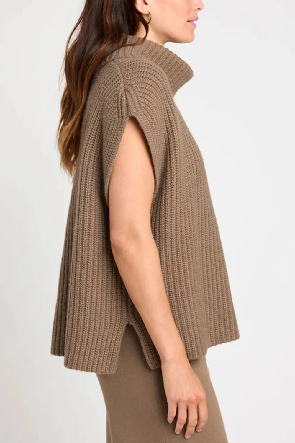 Slit Turtleneck Cap Sleeve Sweater - adritiX