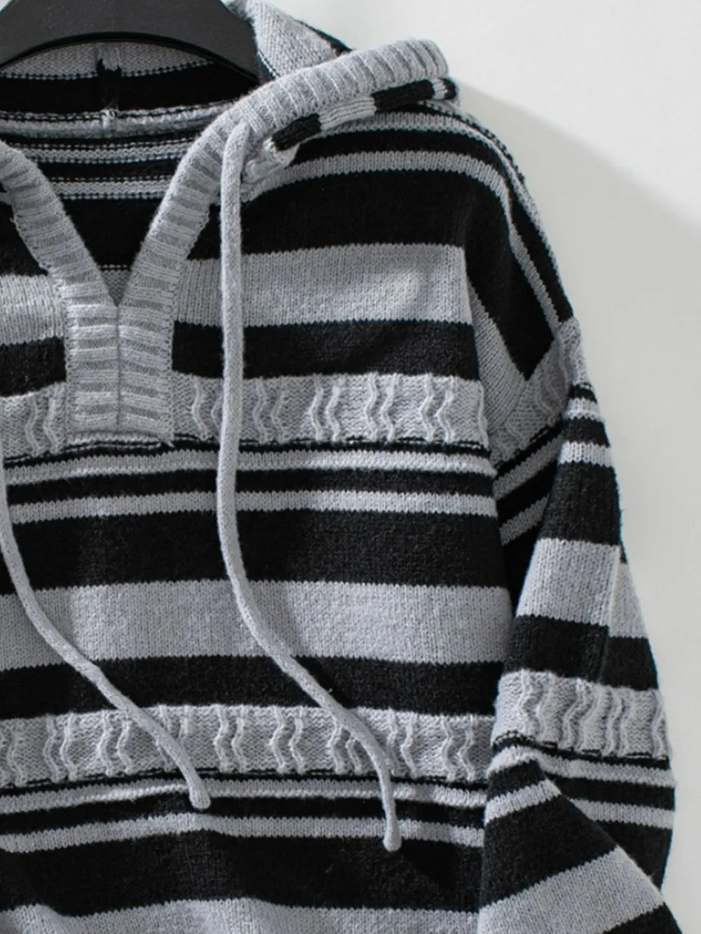 Drawstring Striped Long Sleeve Hooded Sweater - adritiX