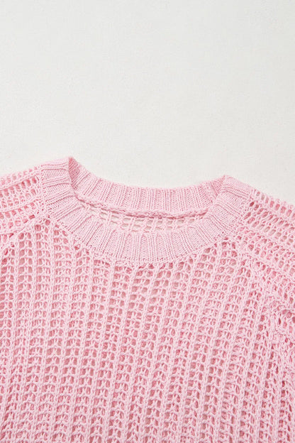 Hollow-out Crochet Side Tied Short Sleeve Knit Cover Up - adritiX