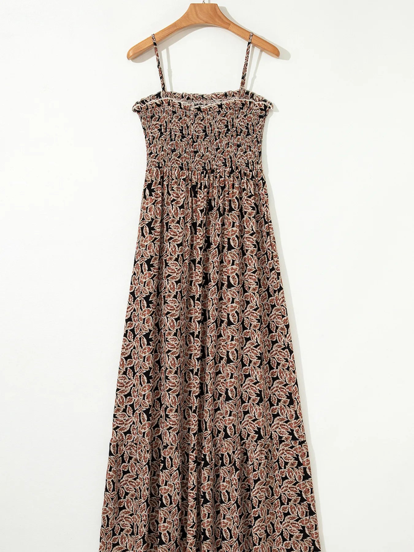 Printed Smocked Bodice Maxi Dress - adritiX