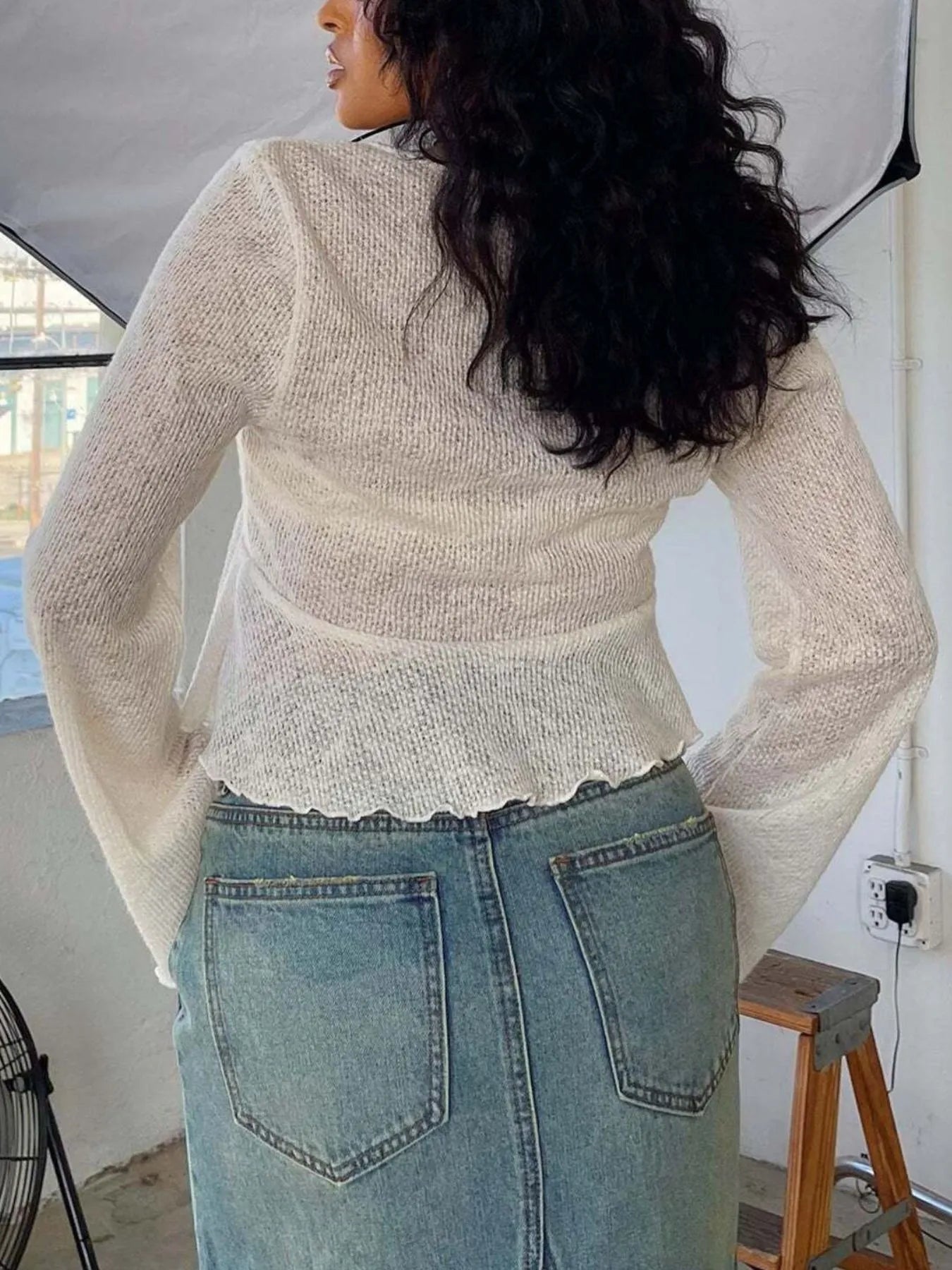 Ruffled Hem Tie-Front Cropped Cardigan - adritiX