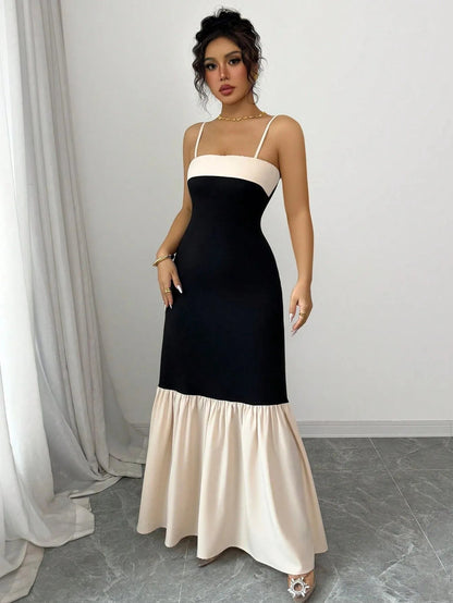 Two-Tone Spaghetti Strap Maxi Dress - adritiX