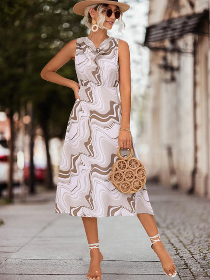 Printed Sleeveless Midi Dress - adritiX