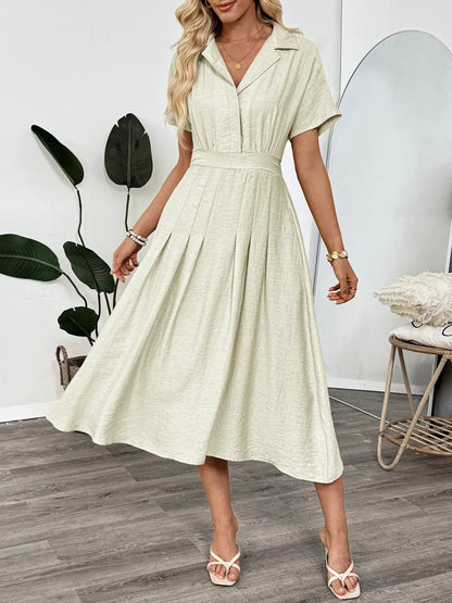 Short Sleeve Midi Dress with Pockets - adritiX