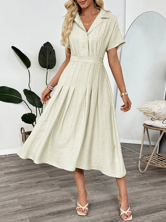 Short Sleeve Midi Dress with Pockets - adritiX