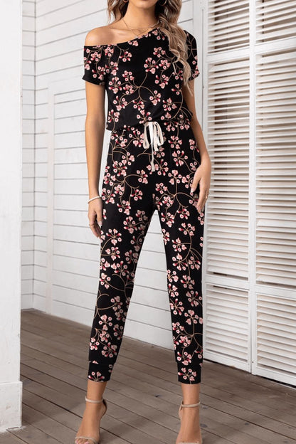 Elegant Asymmetrical Neck Short Sleeve Jumpsuit - adritiX