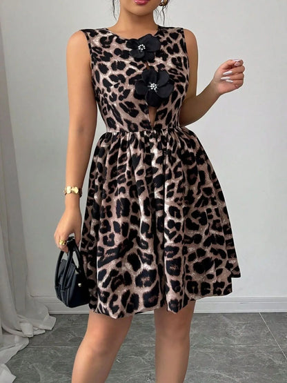 Leopard Print Sleeveless Fit and Flare Mini Dress - adritiX