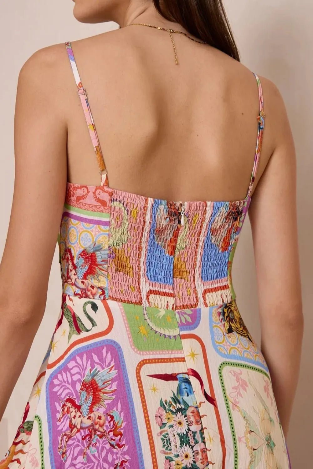 Smocked Printed Square Neck Cami Dress - adritiX
