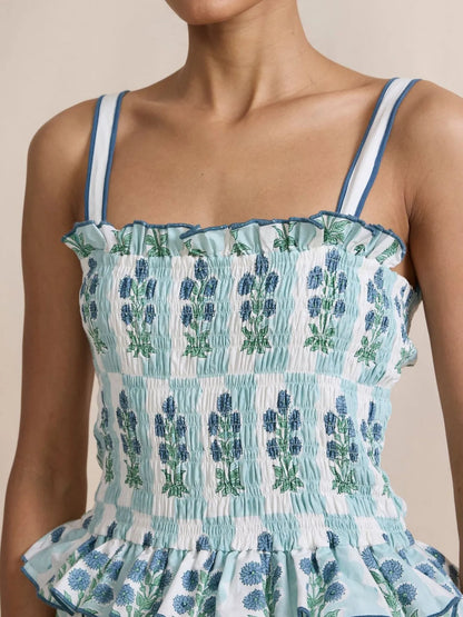 Smocked Ruffled Square Neck Maxi Dress - adritiX